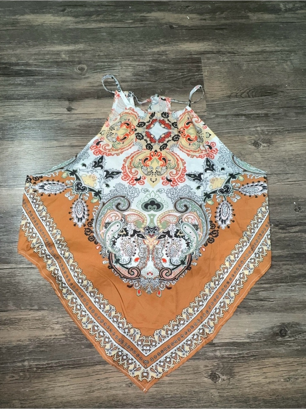 SHEIN Orange Paisley Handkerchief Hem Camisole